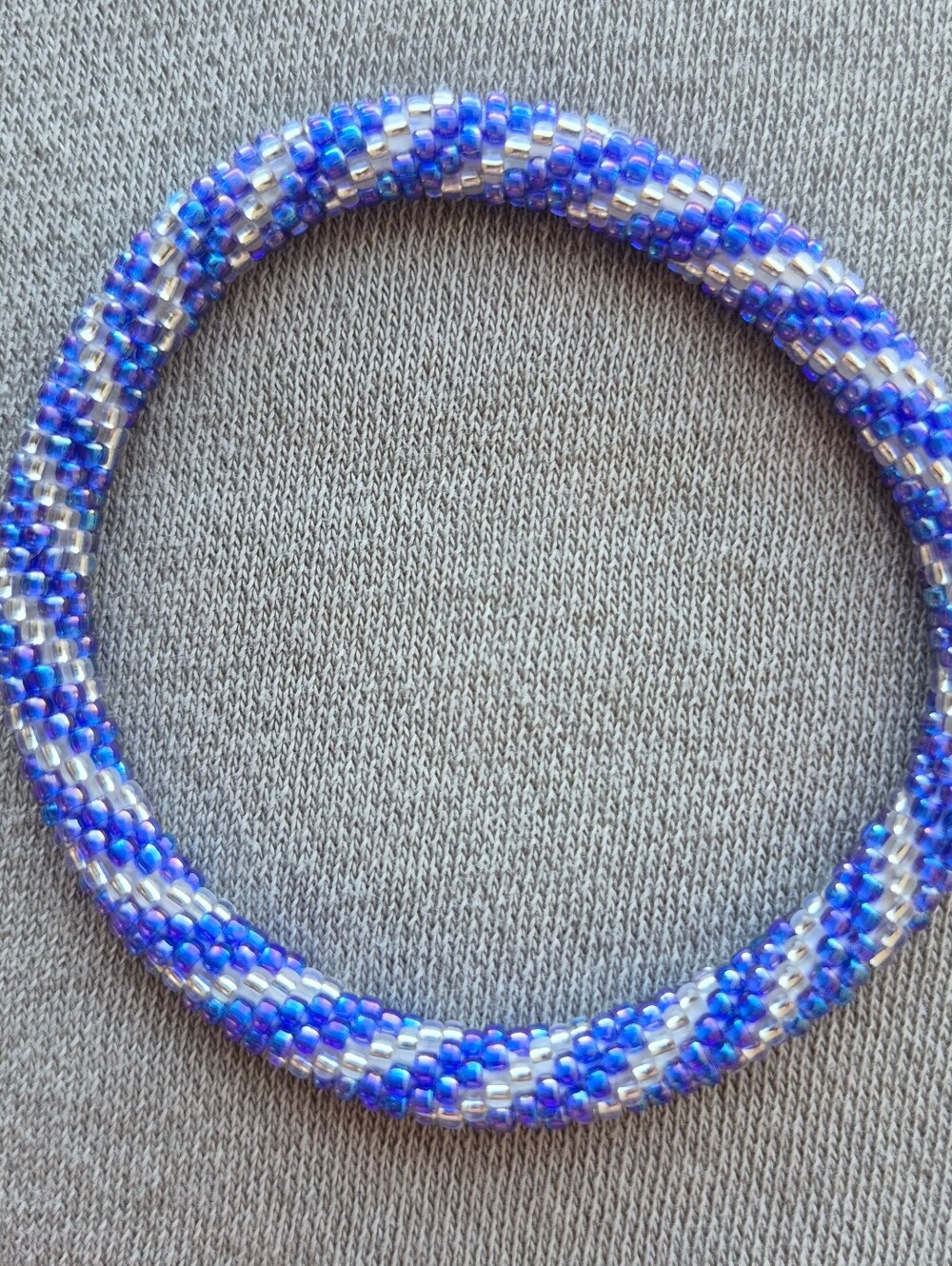 Blue and Clear Seed Bead Rope Bracelet